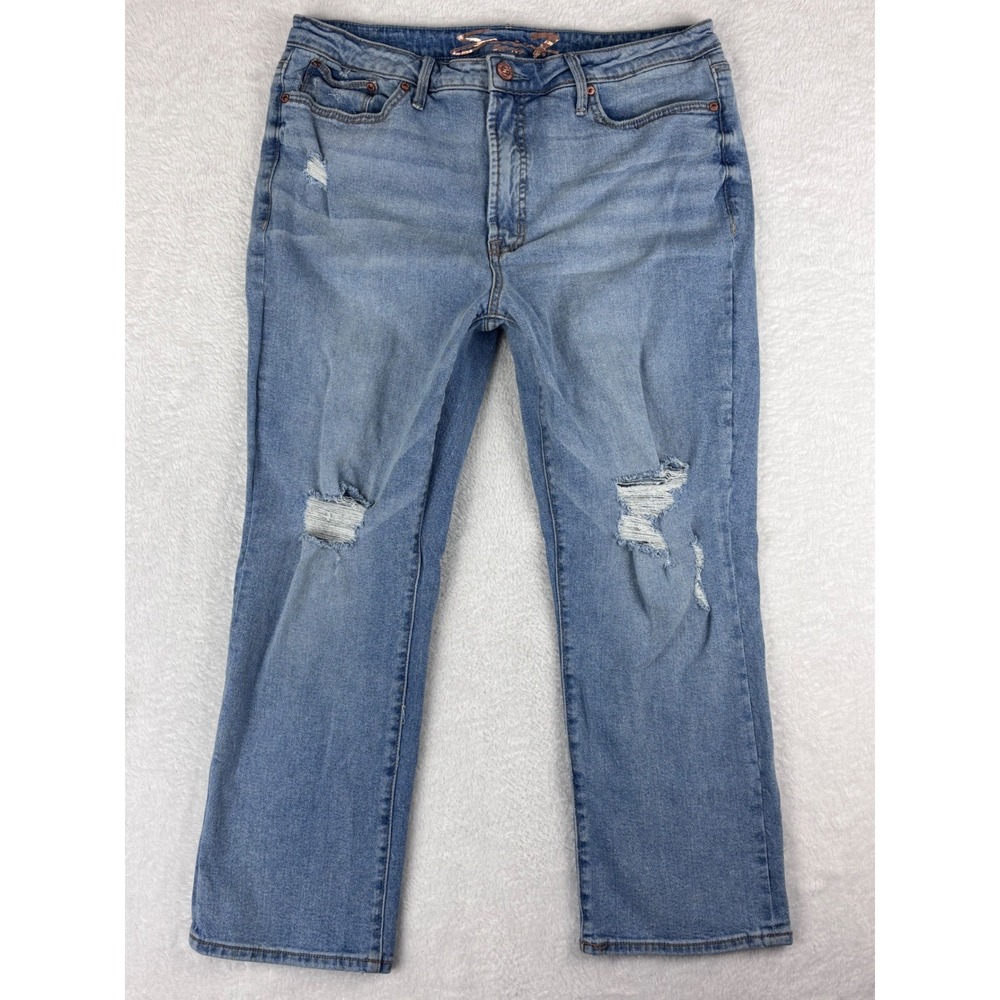 Seven7 Distressed Denim Cropped Jeans Light Wash Ripped Size 14